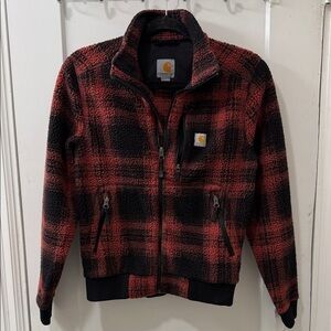 Carhartt Red & Black Plaid Sherpa Full-Zip Jacket